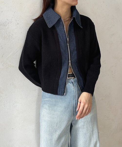 Thevon（ゼヴォン） カーディガン デニムドッキングWジップニット