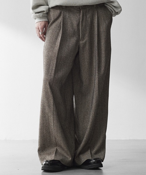RUUBON ワイドパンツ パンツ 「RUUBON」nep tweed center press slacks