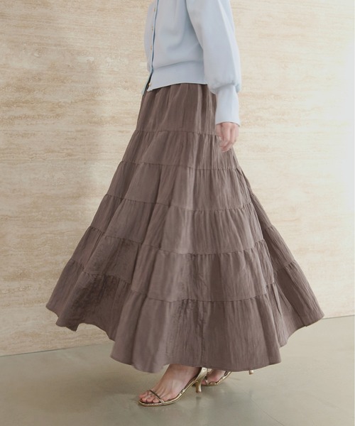 natural couture ロング スカート サテンティアードスカート