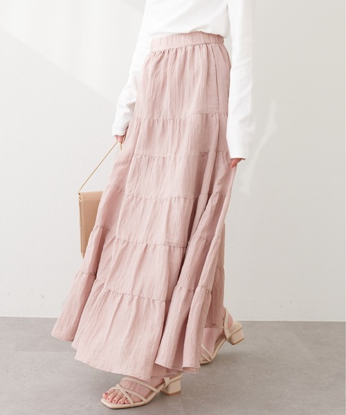 natural couture ロング スカート サテンティアードスカート