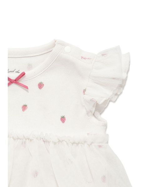 出産祝い 「ラッピング済み」「BABY」ストロベリー柄チュールロンパース＆スタイSETの画像