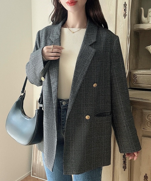 「Meiru」 テーラードジャケット LARGE モカ レディース_画像3