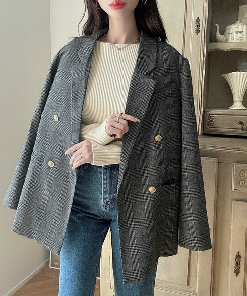 「Meiru」 テーラードジャケット LARGE モカ レディース_画像5