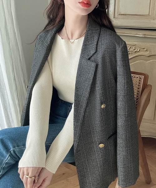 「Meiru」 テーラードジャケット LARGE モカ レディース_画像6