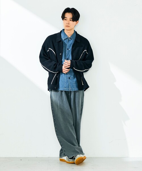 「GLOSTER」 ニットカーディガン M グリーン メンズ_画像3