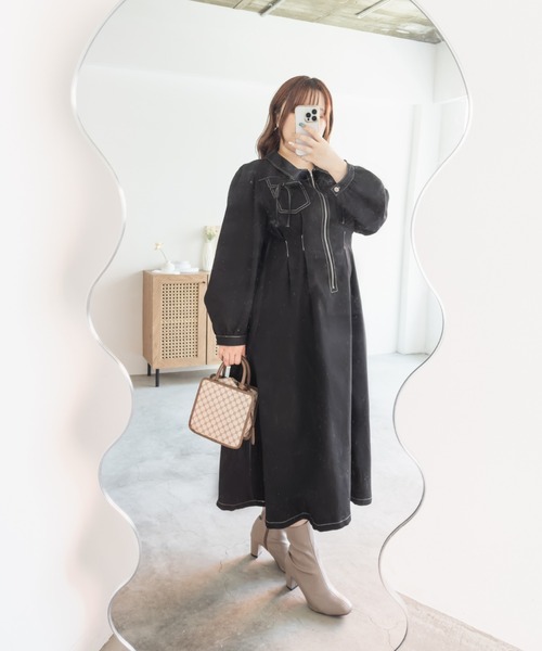 「CLETTE」 長袖ワンピース LL チャコールグレー レディース_画像8