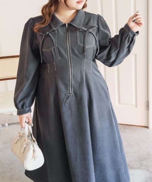「CLETTE」 長袖ワンピース LL チャコールグレー レディース_画像9