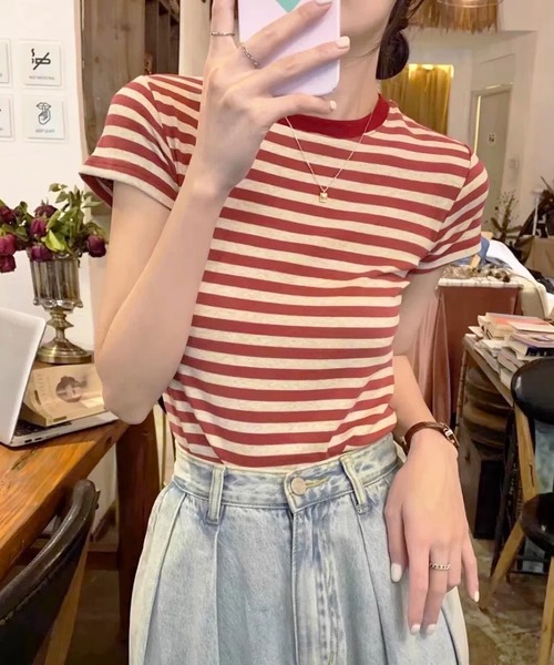 shopnikoniko（ショップにこにこ） tシャツ 半袖 ボーダー Tシャツ