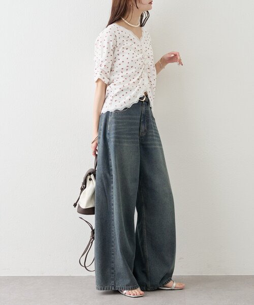 ジーンズ デニム デニムパンツ 「ベルトがSET/3サイズ展開」ベルト付きカーブワイドデニム レディースの画像