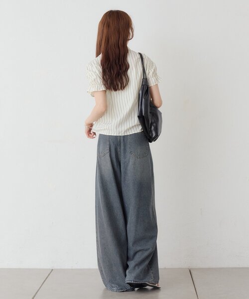 ジーンズ デニム デニムパンツ 「ベルトがSET/3サイズ展開」ベルト付きカーブワイドデニム レディースの画像