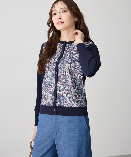 カーディガン 「Liberty」リバティプリントクルーネックカーディガン「洗える」 レディースの画像