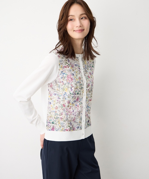 カーディガン 「Liberty」リバティプリントクルーネックカーディガン「洗える」 レディースの画像