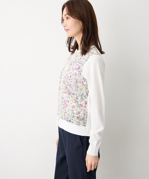 カーディガン 「Liberty」リバティプリントクルーネックカーディガン「洗える」 レディースの画像