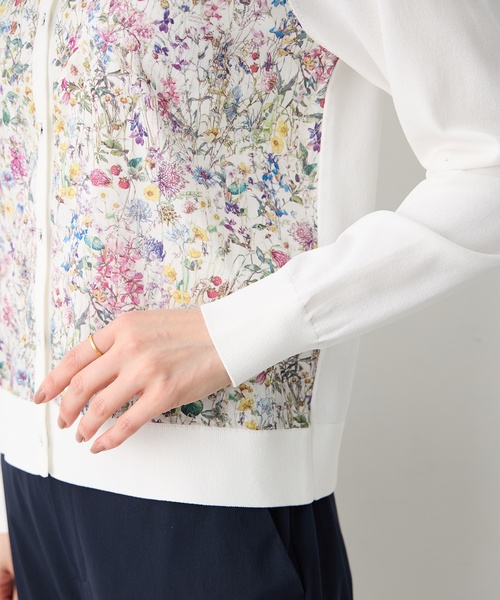 カーディガン 「Liberty」リバティプリントクルーネックカーディガン「洗える」 レディースの画像
