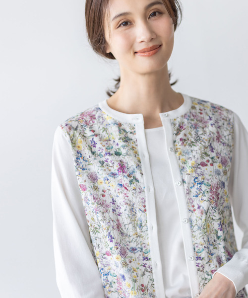 カーディガン 「Liberty」リバティプリントクルーネックカーディガン「洗える」 レディースの画像