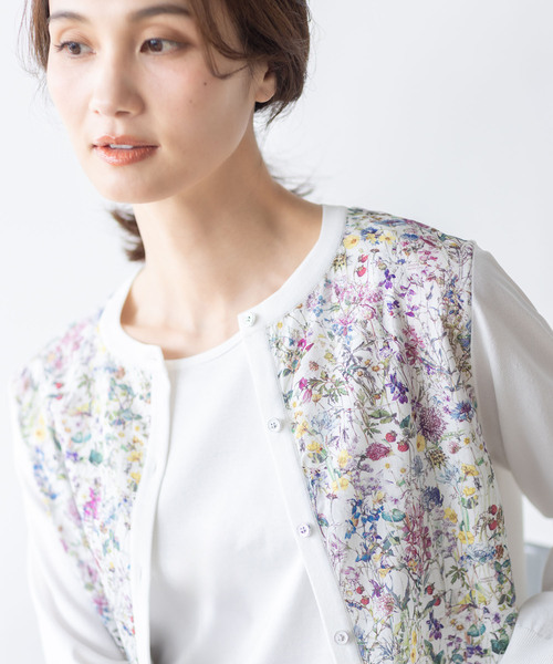 カーディガン 「Liberty」リバティプリントクルーネックカーディガン「洗える」 レディースの画像