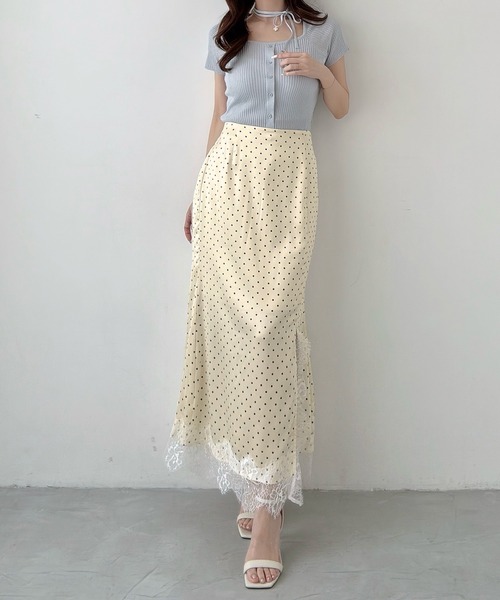 Meiru ロング スカート レーストリムスリットマーメイドスカート