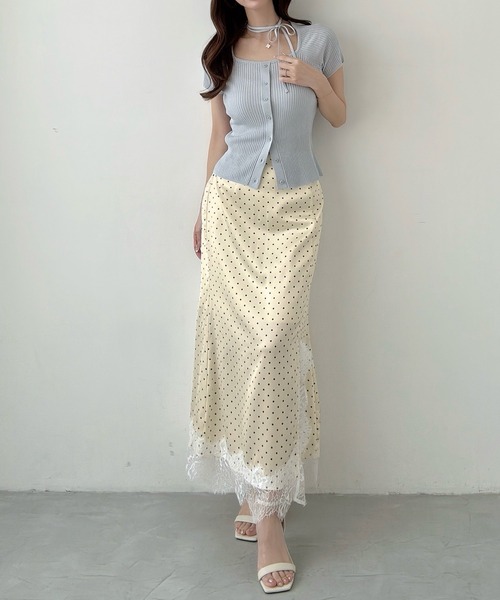 Meiru ロング スカート レーストリムスリットマーメイドスカート