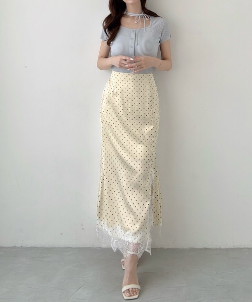 Meiru ロング スカート レーストリムスリットマーメイドスカート