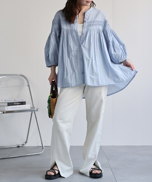 「ap retro」 「Worldclass」7分袖ブラウス LARGE ブルー系その他 レディース_画像2