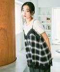 キャミソール トリムレースチェックキャミソールの詳細画像5