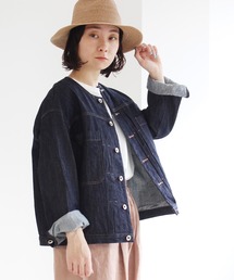 低価格 yuni デニムジャケット gジャン cotton denim ノーカラー ジャケット・アウター