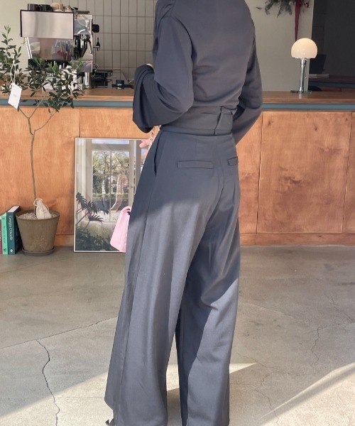 ブラック ワイドパンツ フロントタック パンツ 日本製フロントタックワイドパンツ レディース