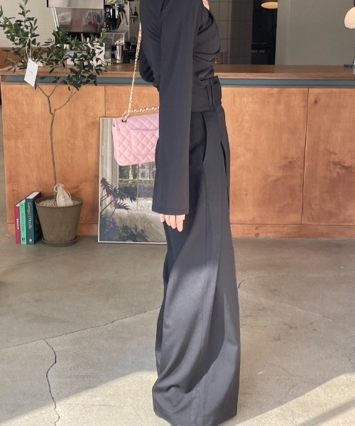 N.s パンツ フロントタックハイウエストワイドパンツ レディース