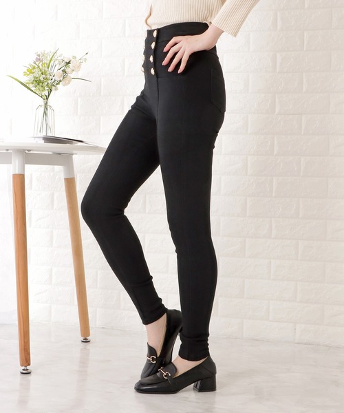 Lace Ladies パンツ ボタン付きハイウエストストレッチパンツ