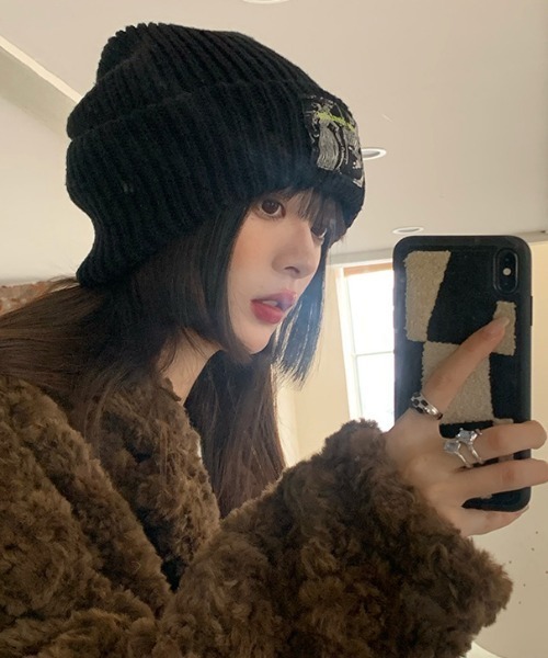 黒いリブ編みビーニー　帽子 リブ編み ニット帽 秋冬 メンズ 帽子 レディース 暖かい