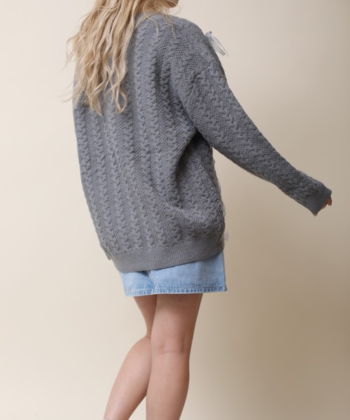 ニット セーター 「HOOK」for girls ケーブル編みリボン通しデザイン