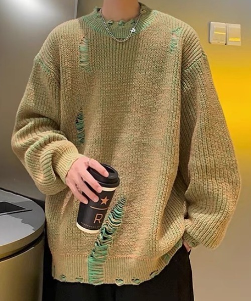 ALL RUNS セーター ニット Damege bleaching Knit/ダメージ