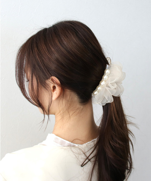 Three Four Time ヘアクリップ シフォン×パールバナナクリップ