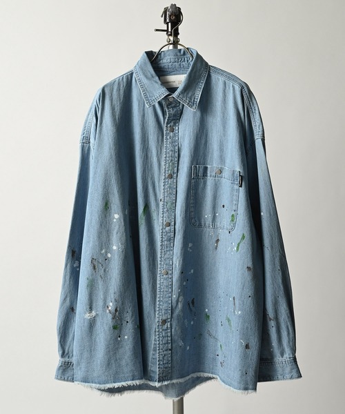 ブラウス シャツ 「ADAMPATEK/アダムパテック」paint denim loose shirt/ルーズデニムシャツ レディース メンズ