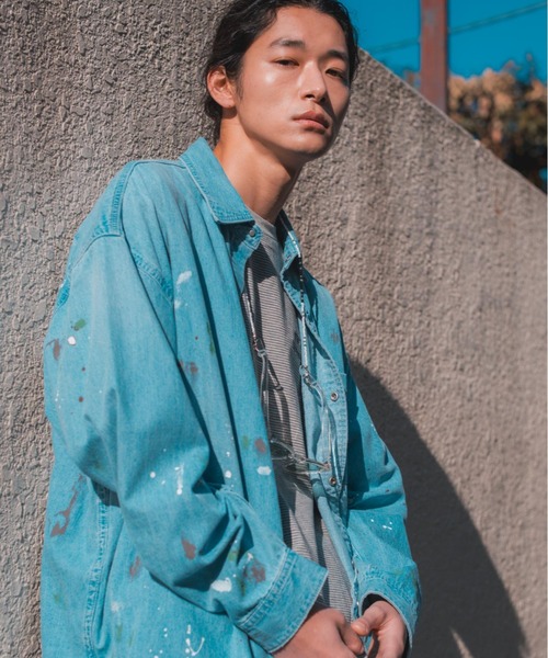 ブラウス シャツ 「ADAMPATEK/アダムパテック」paint denim loose shirt/ルーズデニムシャツ レディース メンズ ADAMPATEK/アダムパテック】paint denim loose shirt/ルーズ