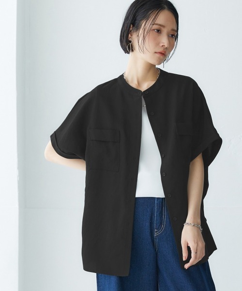 【ブラック（01）】【洗える】シャイニーフレンチスリーブプルオーバー ブラック（01）】【洗える】シャイニーフレンチスリーブプルオーバー