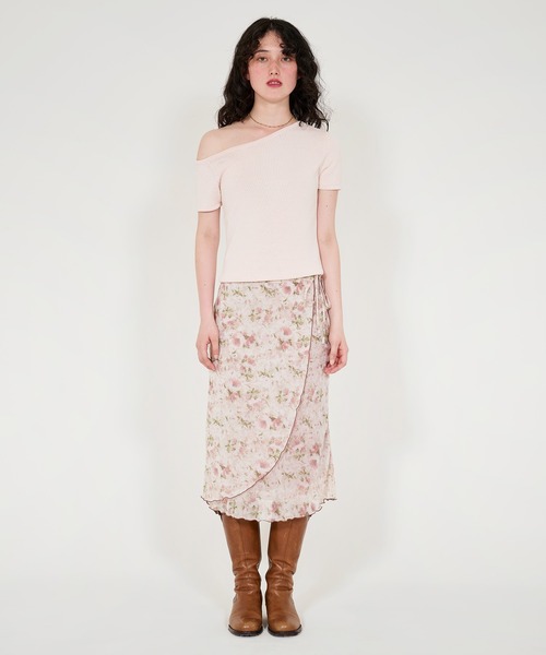 美品 VIVIENNETAM パワーネット 花柄 ラップ風スカート ピンク 40 TINA：JOJUN（ティーナジョジュン） スカート ラップ風 花柄スカート