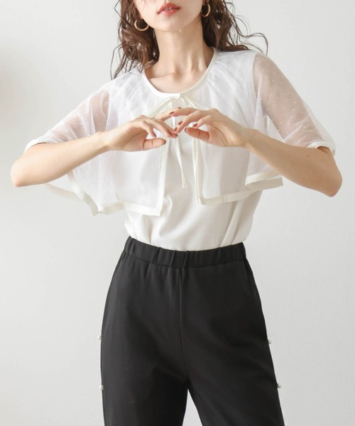tシャツ チュールケープ襟ノースリトップス レディース : ZOZOTOWN