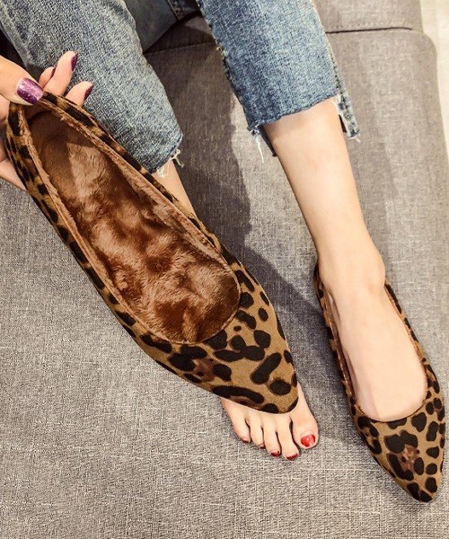 c.u.l パンプス 裏ボア ぬくぬく レオパード フラットシューズ culs100