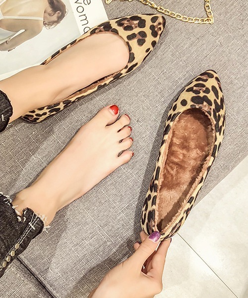 c.u.l パンプス 裏ボア ぬくぬく レオパード フラットシューズ culs100