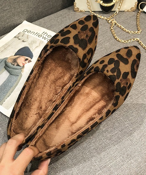 c.u.l パンプス 裏ボア ぬくぬく レオパード フラットシューズ culs100