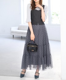 【人気商品】ミュベール　ドッキングTシャツワンピース　黒＆シルバー　チュール MISCH MASCH ワンピース 2024秋冬新作ドットチュールドッキング