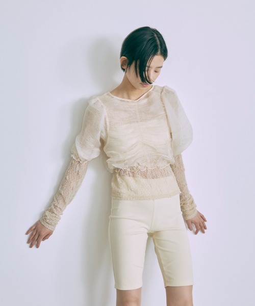 EN NEUME ブラウス シャツ 半袖 Sheer Crinkled Top レディース