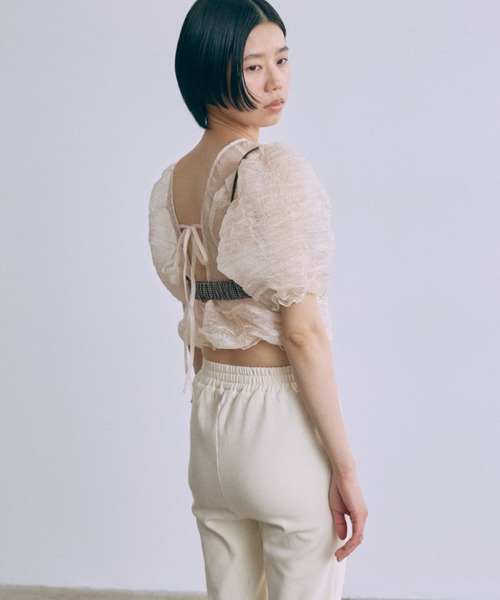 EN NEUME ブラウス シャツ 半袖 Sheer Crinkled Top レディース