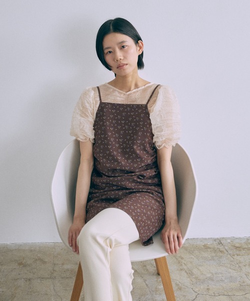 EN NEUME ブラウス シャツ 半袖 Sheer Crinkled Top レディース