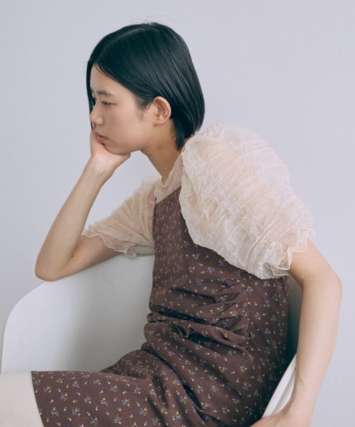 EN NEUME ブラウス シャツ 半袖 Sheer Crinkled Top レディース