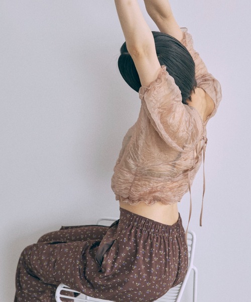EN NEUME ブラウス シャツ 半袖 Sheer Crinkled Top レディース