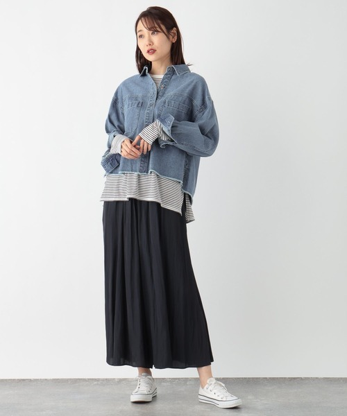 GLOBAL WORK ブラウス シャツ GOODデニムクロップドシャツ