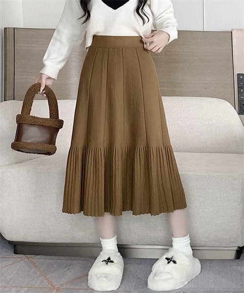 FREE STYLISTS スカート 裾プリーツニットフレアスカート : ZOZOTOWN