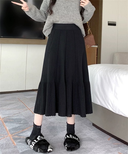 FREE STYLISTS スカート 裾プリーツニットフレアスカート : ZOZOTOWN